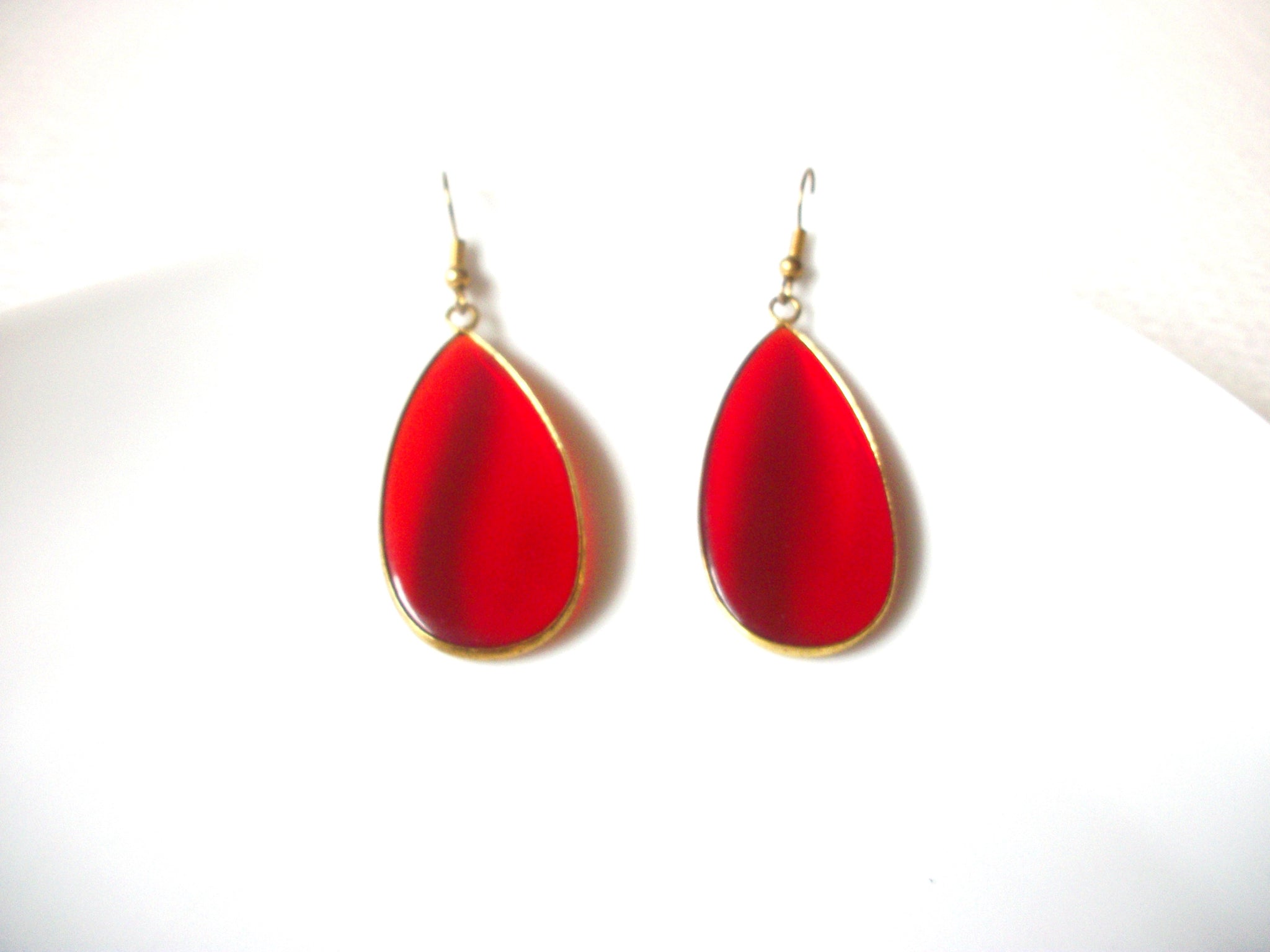 Vintage Gold Red Glass Earrings 121216