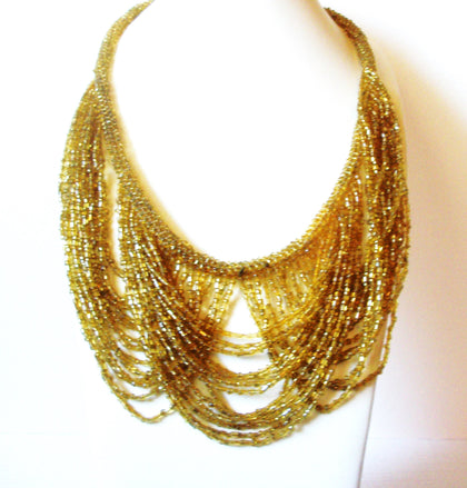 Vintage 1950s Gold Toned Micro Glass Beads Swag Necklace 60116