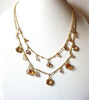 Vintage Gold Toned Bezel Set Champagne Gold Crystal Glass Necklace 30717