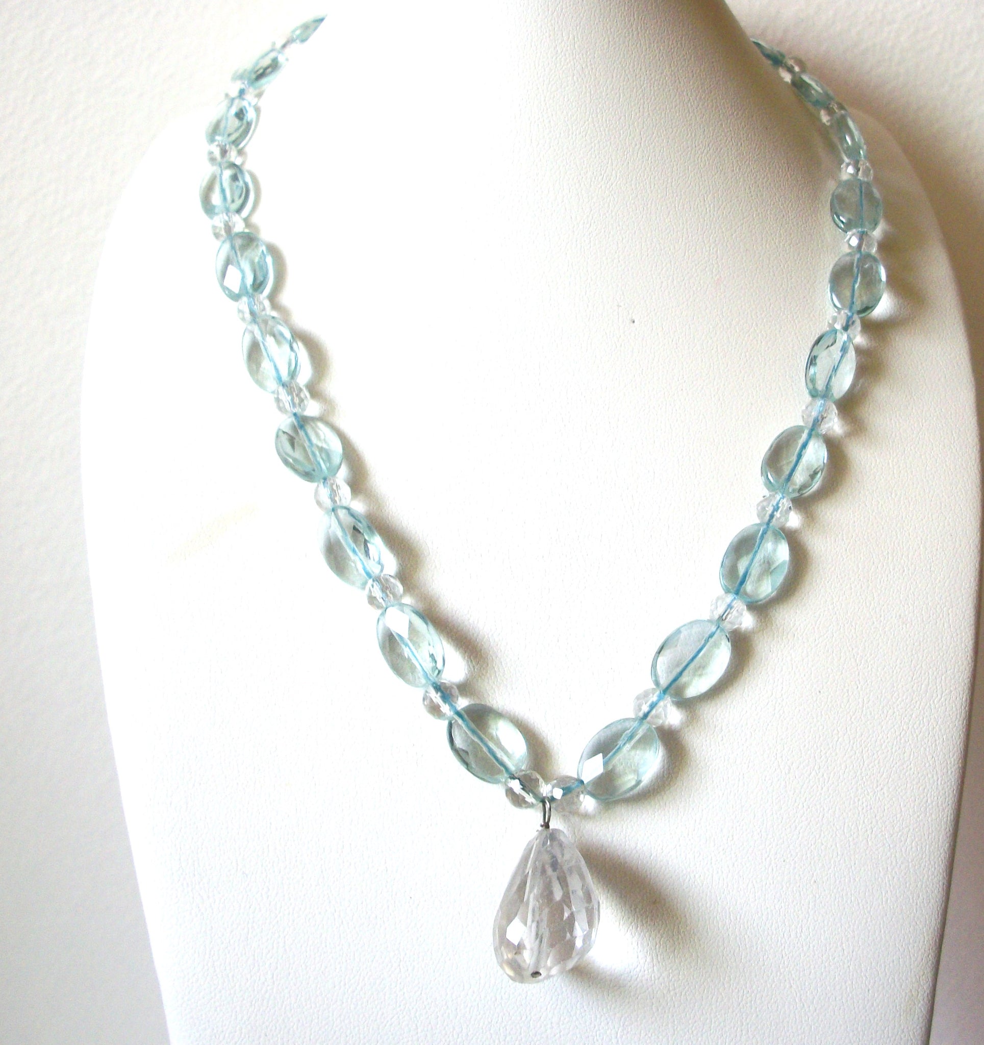 Clear Pale Blue Translucent Glass Vintage Necklace 122920