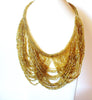 Vintage 1950s Gold Toned Micro Glass Beads Swag Necklace 60116