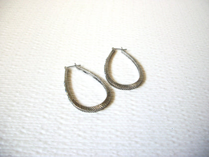 Retro Silver Toned Rhinestone Oval Hoop Earrings 123020