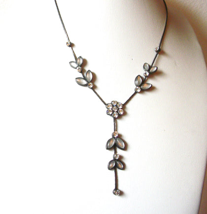 Vintage ICING Grape Vine Frosted Gray Rhinestone Necklace 122916