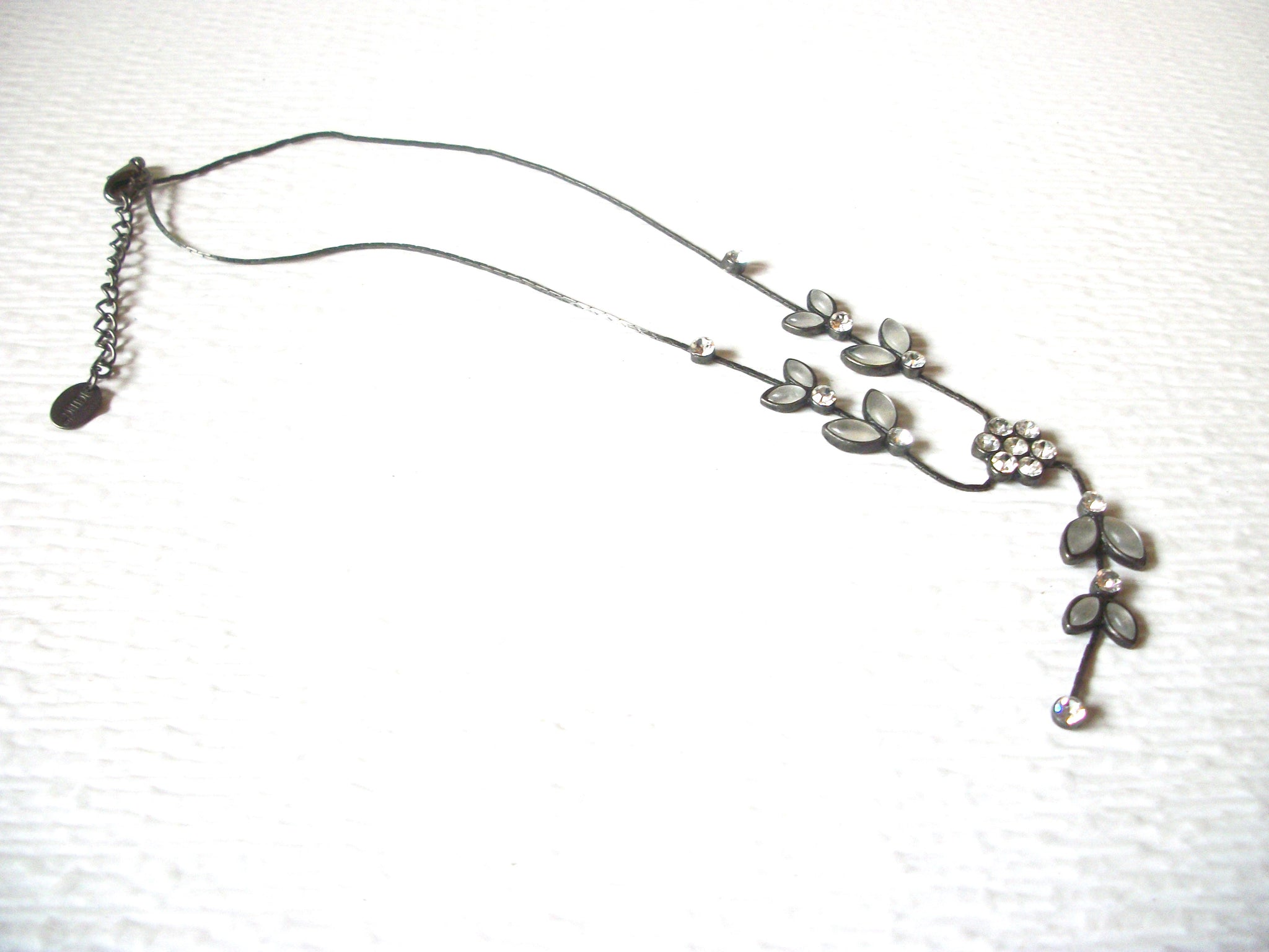 Vintage ICING Grape Vine Frosted Gray Rhinestone Necklace 122916