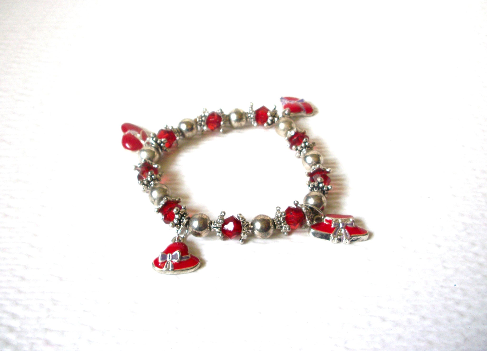 Hand Made Silver Toned Red Czech Glass Red Hatters Bracelet 60116