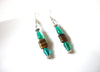 Vintage Green Tiger`s Eye Glass Dangle Earrings 123116