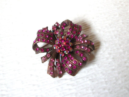 Vintage Copper Toned Pink Rhinestone Flower Burst Brooch 31817