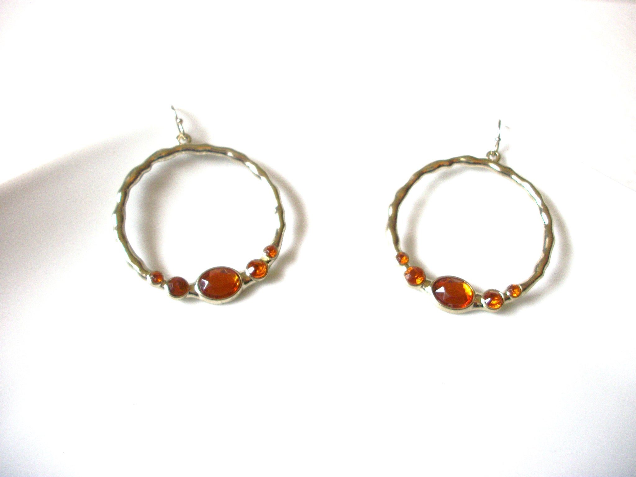 Retro Pale Gold Toned Orange Glass Dangle Earrings 92816