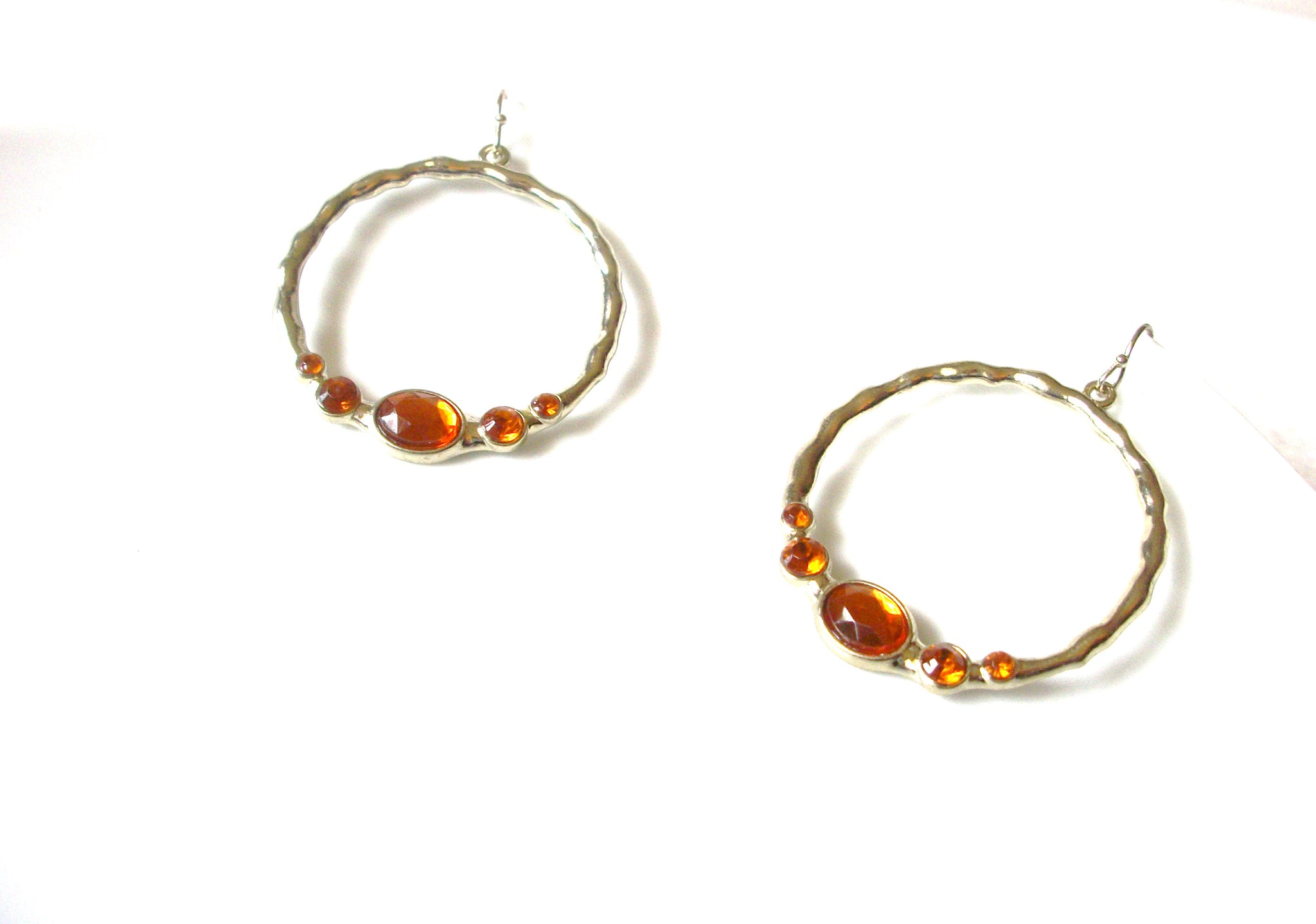 Retro Pale Gold Toned Orange Glass Dangle Earrings 92816