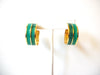 Retro Gold Toned Turquoise Green Enameled Wide Hoop Earrings 9216