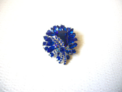 Larger Retro Silver Toned Royal Blue Rhinestone Brooch Pin 60116