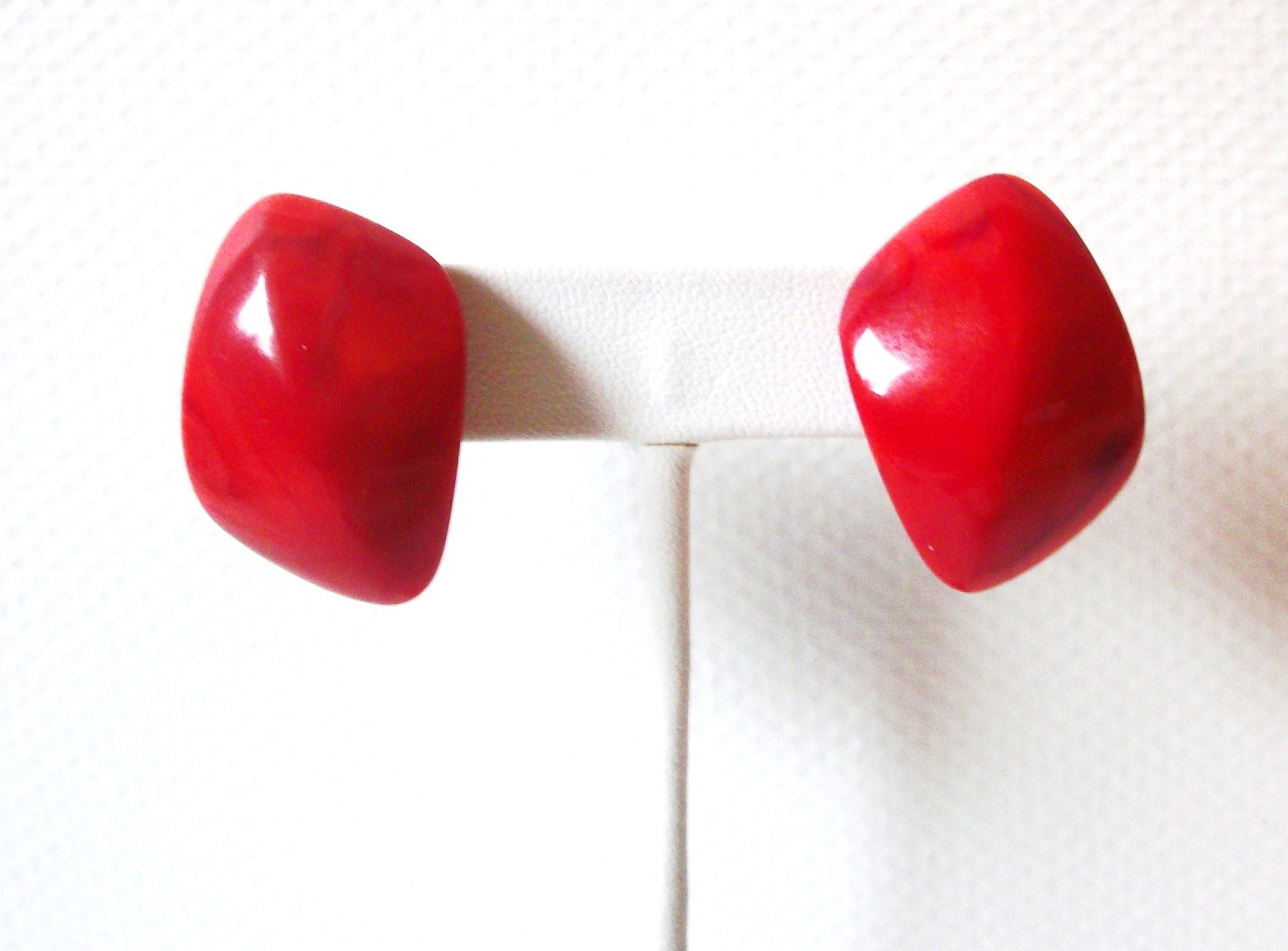 Retro Bright Red Old Plastic Clip On Earrings 92117