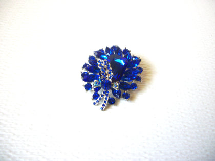 Larger Retro Silver Toned Royal Blue Rhinestone Brooch Pin 60116