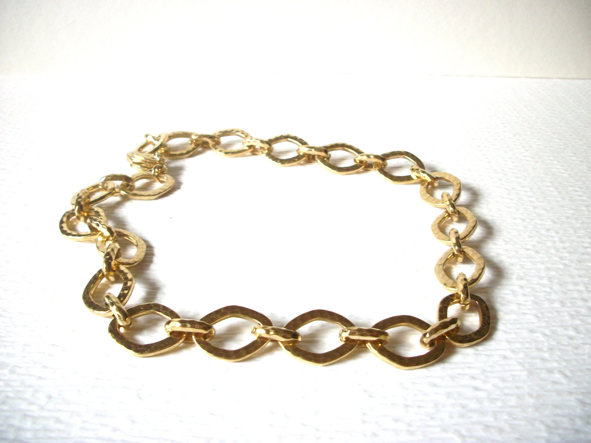 Vintage Designer Gold Toned Hammered Metal Links Necklace 9617