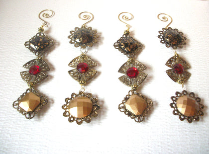 Vintage Christmas Ornaments Bejeweled Victorian Inspired Ornate Lot Of 4 120120