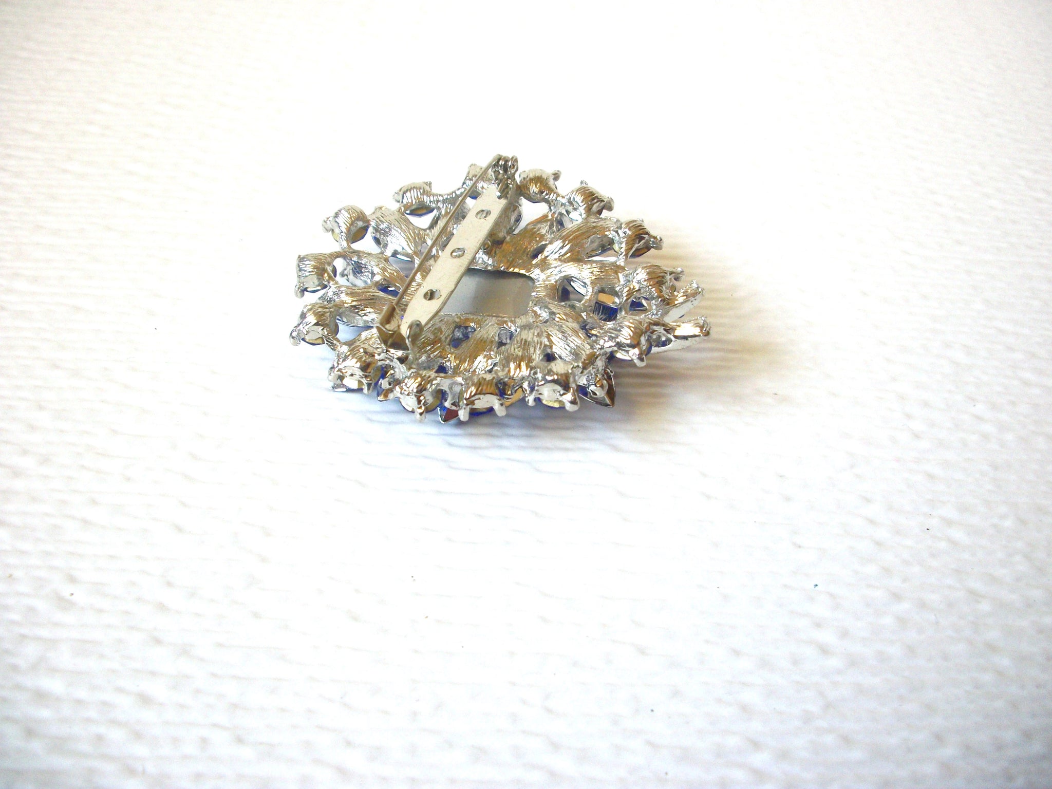 Larger Retro Silver Toned Royal Blue Rhinestone Brooch Pin 60116
