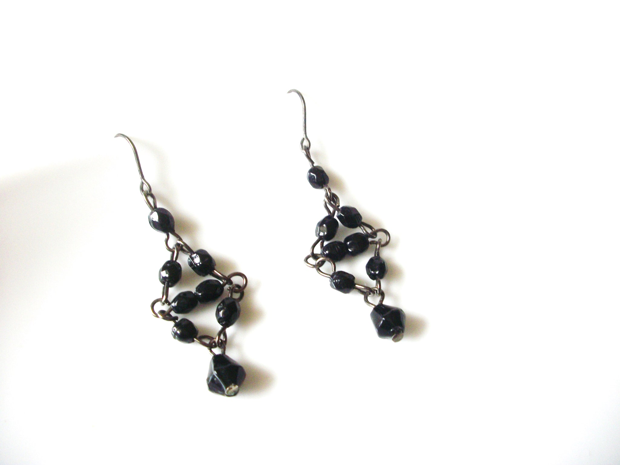 Retro Black Glass Chandelier Earrings 92816