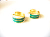 Retro Gold Toned Turquoise Green Enameled Wide Hoop Earrings 9216