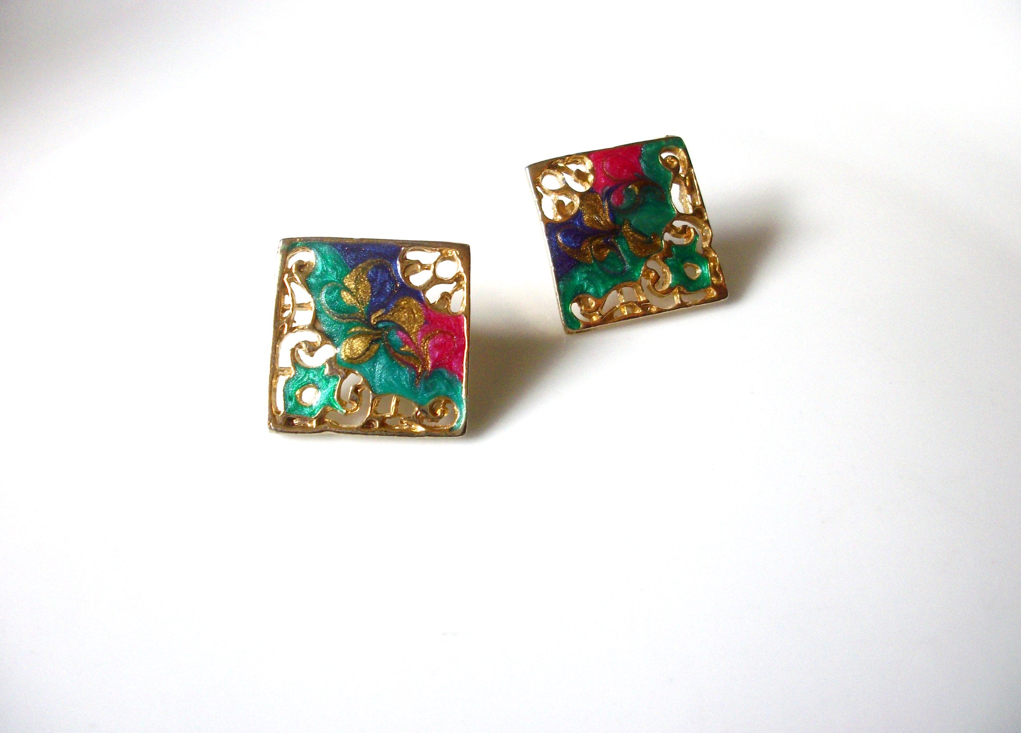 Vintage Gold Toned Enameled Earrings 92017