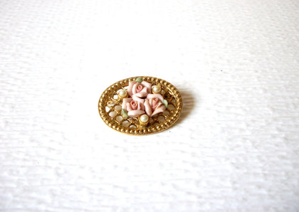 Victorian Inspired Porcelain Rose Brooch Pin 91317