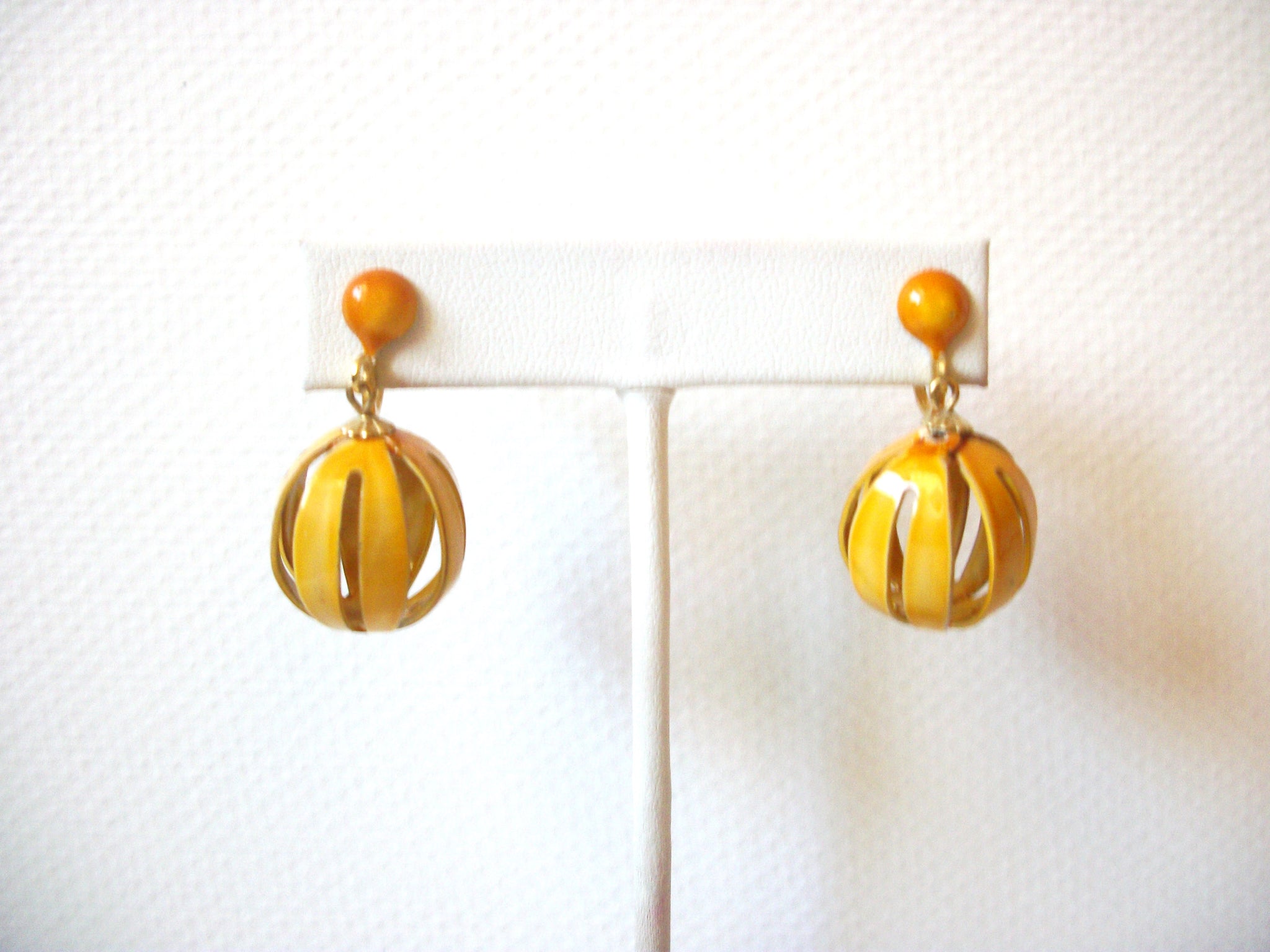 Vintage OCRE Enameled Screw Back Dangle Earrings 9216