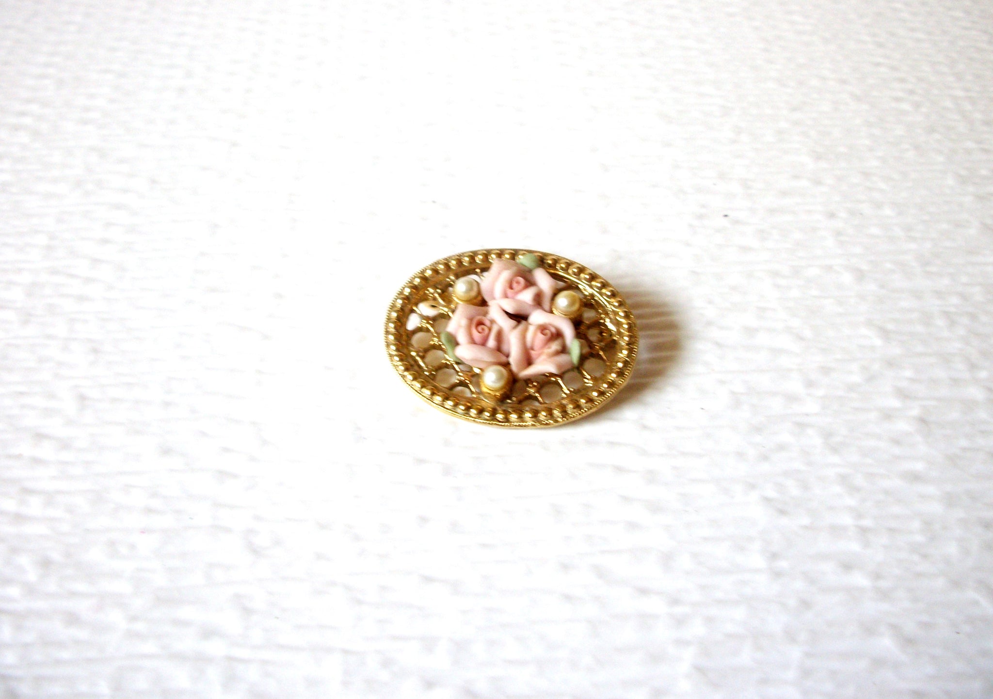 Victorian Inspired Porcelain Rose Brooch Pin 91317