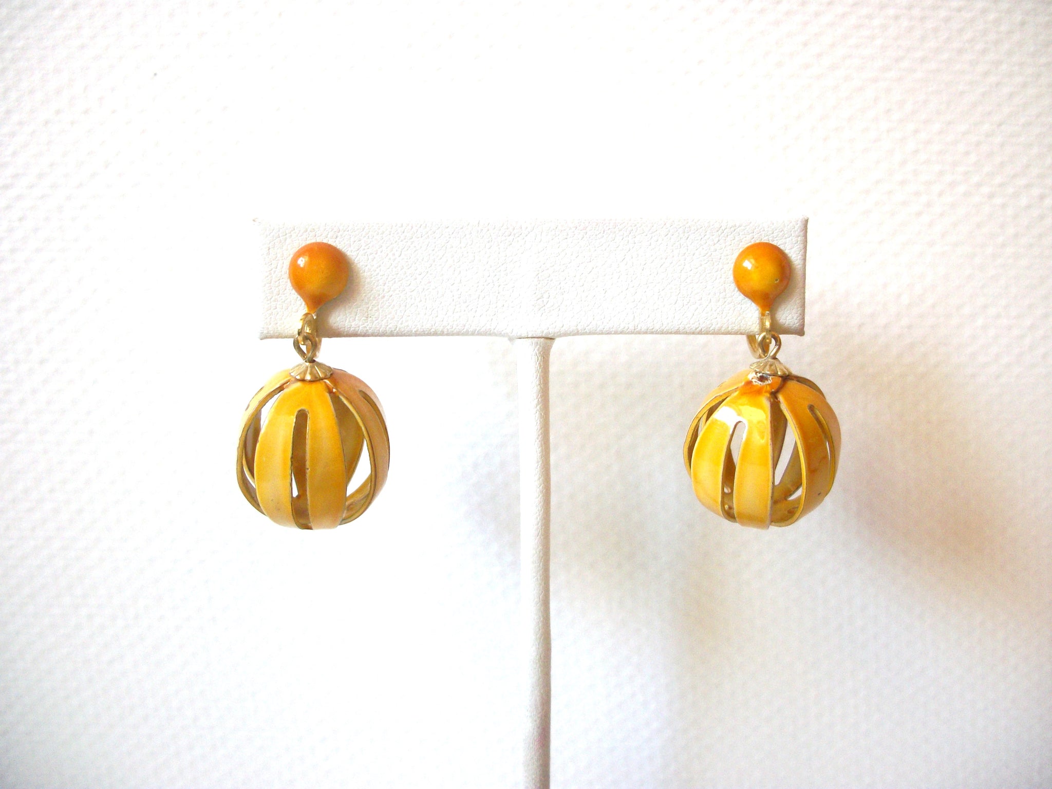 Vintage OCRE Enameled Screw Back Dangle Earrings 9216