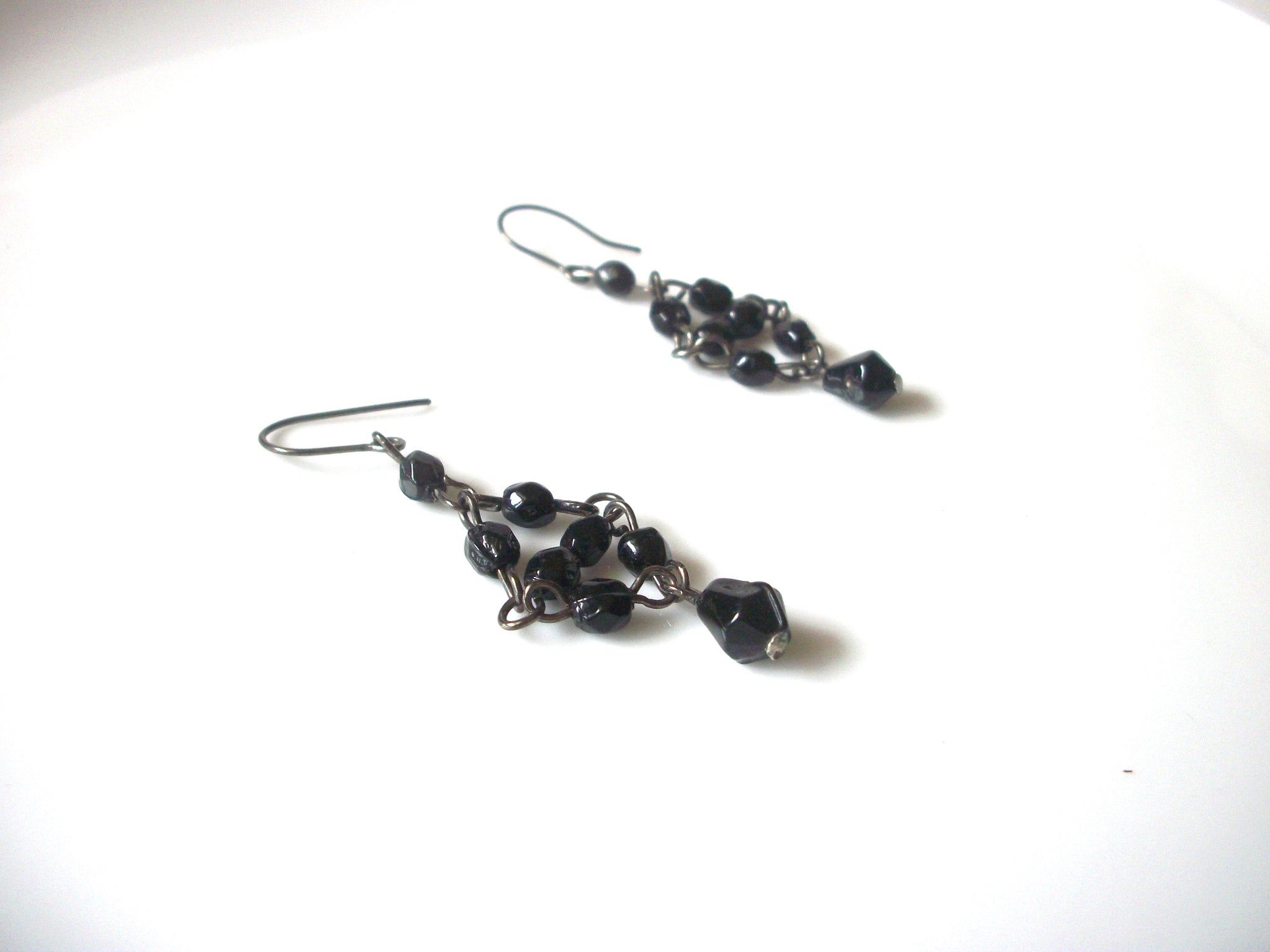 Retro Black Glass Chandelier Earrings 92816