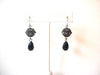 Vintage Dark Metal Black Glass Clear Rhinestone Earrings 121816