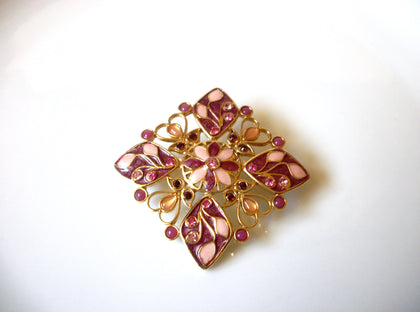 Vintage Mauve Alt Rosa Enameled Art Deco Rhinestone Brooch Pin 92017