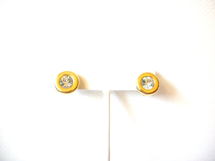 AVON Vintage Small Gold Toned Round Clear Rhinestone Stud Earrings 92216