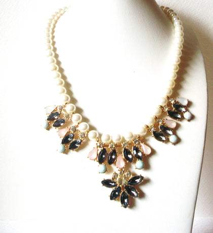 Retro Faux Pearl Prong Set Rhinestone Necklace 60116