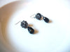 Vintage Dark Metal Black Glass Clear Rhinestone Earrings 121816