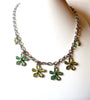 Retro Silver Toned Links Green Flower Necklace 91517