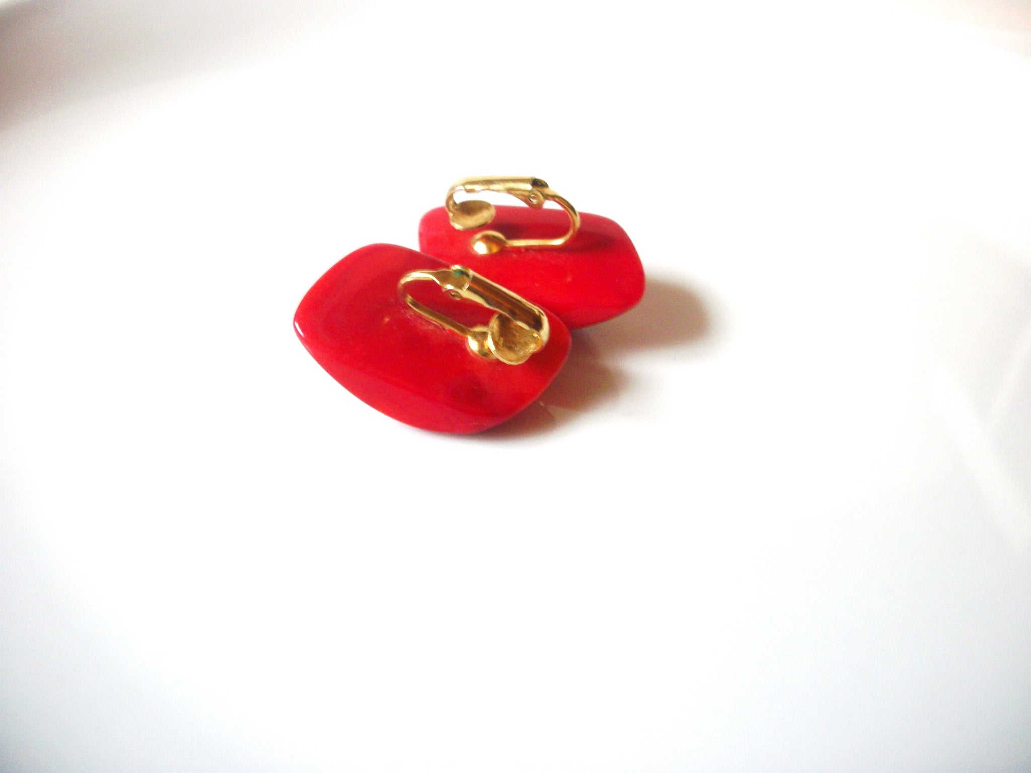 Retro Bright Red Old Plastic Clip On Earrings 92117