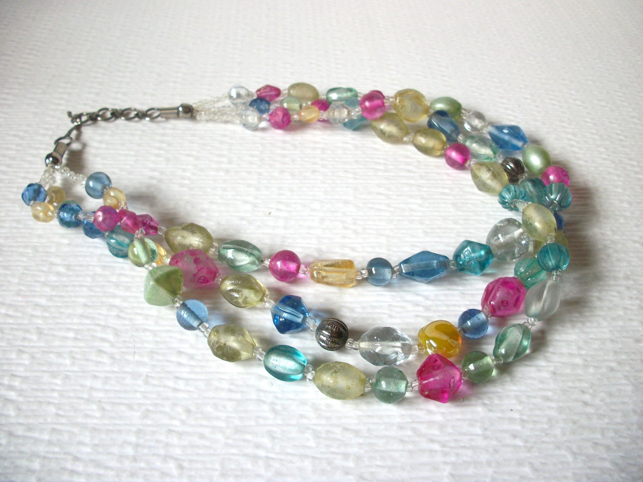 Vintage Frosted Glass Pastels Multi Strand Necklace 82217