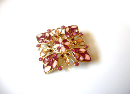 Vintage Mauve Alt Rosa Enameled Art Deco Rhinestone Brooch Pin 92017