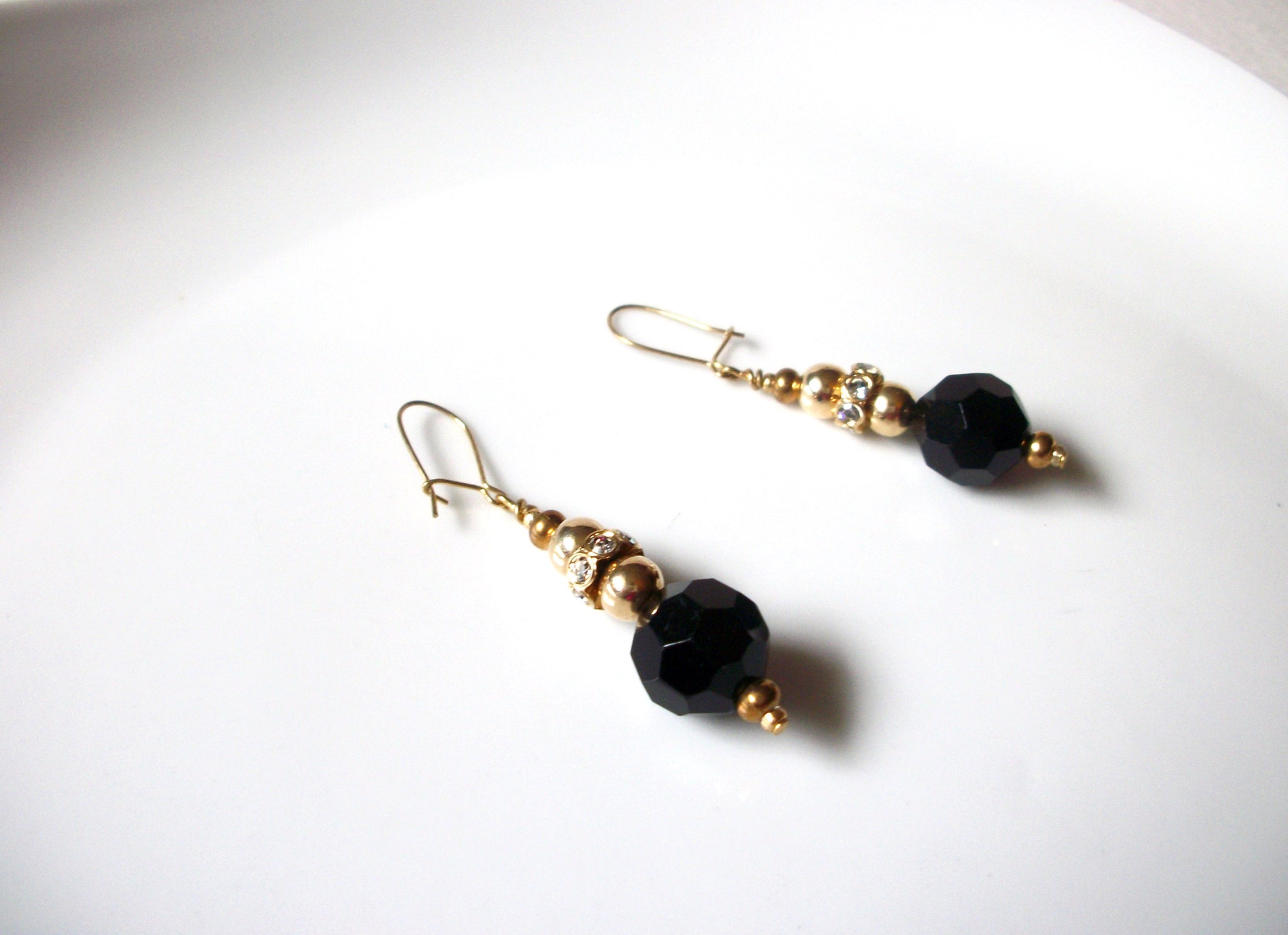 Vintage Black Czech Glass Earrings 121216