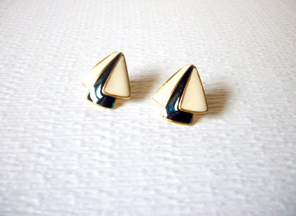 Retro Off White Dark Blue Gold Toned Modern Earrings 91317