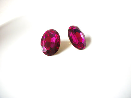 Vintage DIVA Fuchsia Faceted Oval Glass Earrings 30717