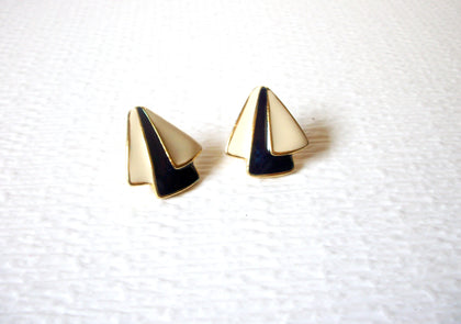 Retro Off White Dark Blue Gold Toned Modern Earrings 91317