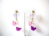 Vintage Earrings Gold Toned Translucent Purple Pink Fuchsia Butterfly 3" Long 62617