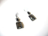 Retro Silver Toned Gray Glass Dangle Earrings 92816