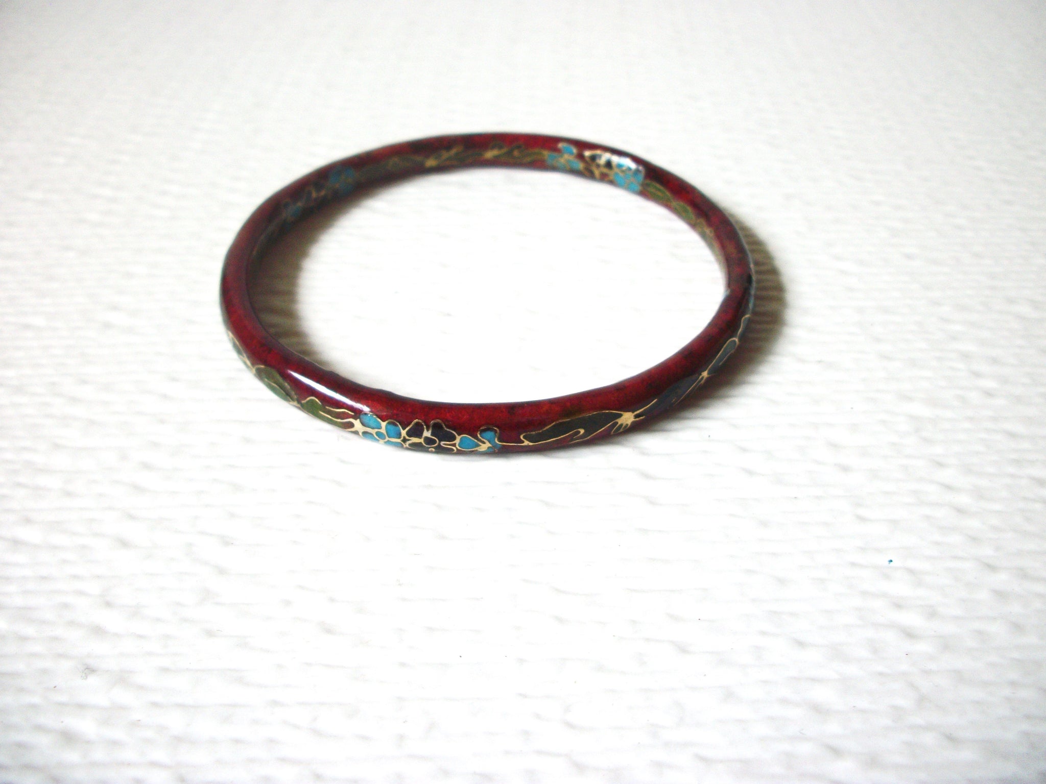 Vintage Dark Red Flower Cloisonne Bracelet Bangle 60116