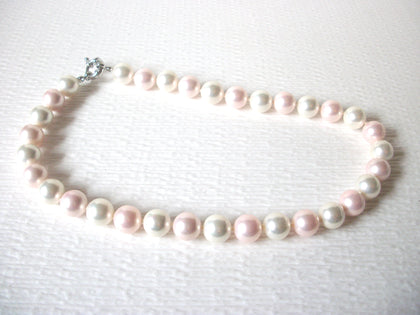 Vintage Shorter Length Pastel Glass Pearl Necklace 70416