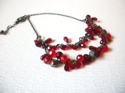 Retro Dark Silver Red Faceted Acrylic 20" Necklace 9216