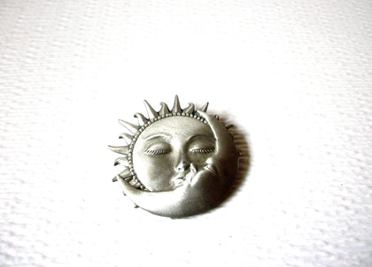 Vintage JJ Pewter Sun Moon Brooch Pin 60116
