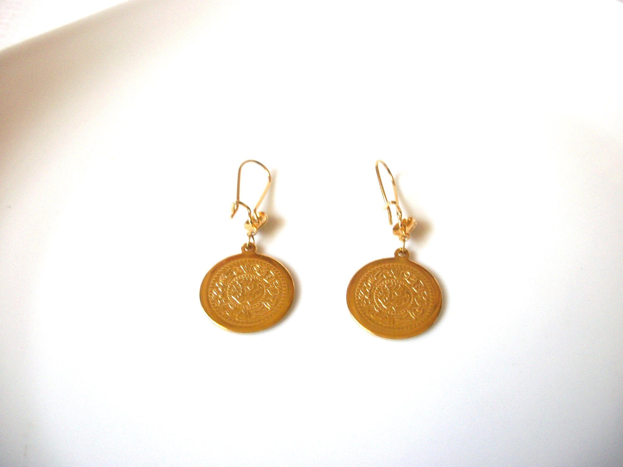 Retro Rich Gold Toned Replica Coin Dangle Earrings 92816