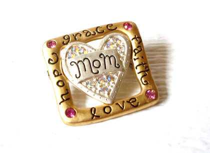 Vintage Brooch Pin AMJC Stamped Gold Toned Aurora Borelias Pink Rhinestone MOM 1 1/4" Long 62617