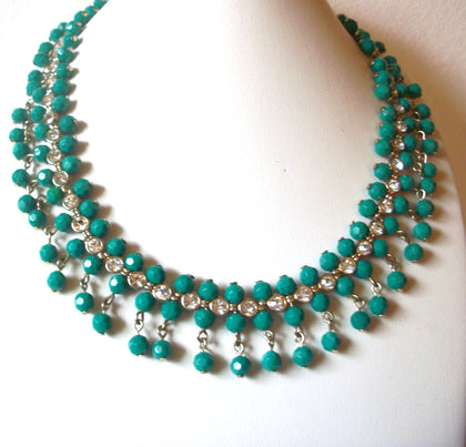 Vintage NRT Gold Green Clear Rhinestone 16" Necklace 123016